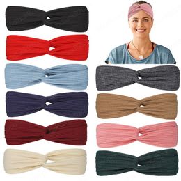 Women Solid Colour Knitted Headband Vintage Cross Knot Turban Elastic Hair Bands Girls Hairband Headwear Sports Hair Accessories