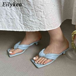 Eilyken 2022 New Fashion Women Slipper Thin Low Heel Slides Slip On Summer Elegant Sandal Brand Outdoor Flip Flops Sandalias Y220221