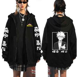 Hot My Hero Academia Bakugou Katsuki Zipper Hoodie Long Sleeve Sweatshirt Pullovers Coat Y1213