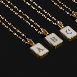 Fashion Alphabet Style Pendant Necklaces Initials A To Z Letters Square Charm With White Shell Luxurious Gilding Necklace Wholesale