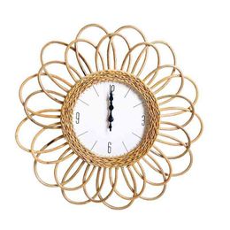 Q1JB Rattan Handwoven Frame Wall Clock DIY Simple Design Wall Hanging Watch for Home Bedroom Living Room Dormitory Decorations H1230