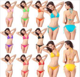 Women's Clothing Swimwear Swimwears swimsuits Sexy Bikini for women Beach solid string bikinis two piece 11 Colours ZZA241