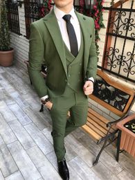 Men's Suits & Blazers Custom Made Men Olive Green Groom Tuxedos Notch Lapel Groomsmen Wedding Man 3 Pieces ( Jacket+Pants+Vest+Tie ) C894