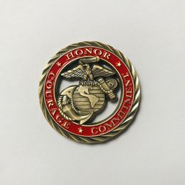 100 Pcs Non Magnetic Gold Plated 1 OZ Marine Honour Commitment Corps 40 MM Badge Hollow Craft Home Decoration Art Commemorative Coin