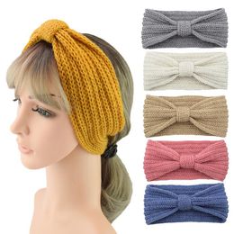 Knitted Headband Women Ear Warmer Knot Hairband Winter Lady Crochet Wide Stretch Headwrap Hair Accessories Turbans Party Favour KKB2645