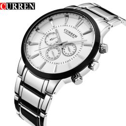 Men Watch Brand Curren Fashion Business Sport Male Clock Full Steel Quartz Wristwatch Waterproof Hodinky Horloges Mannens Saat Q0524