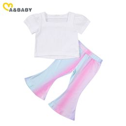 Summer Fashion Child Kid Girl Tie Dye Clothes Set Short Sleeve T shirt Tops Flare Pants Outfits Chidren Costumes 210515