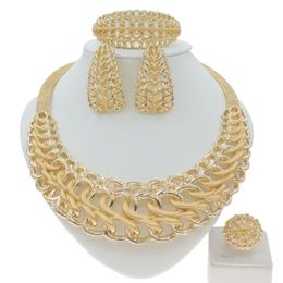 Earrings & Necklace Bracelet Earring Ring Accessories Italian Brazilian Gold Plated Jewelry Wedding Party Dubai Sets