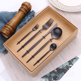 30Pcs Matte Black Cutlery Flatware Wedding Party Gift Box Dishwasher Safe Tea Fork Spoons Knives Dinnerware Tableware Set