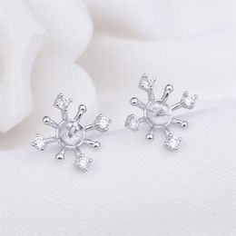 CZ Stud Earring Settings 925 Sterling Silver Mountings Pearl Accessories Noble Fashion Designs for Women 5 Pairs