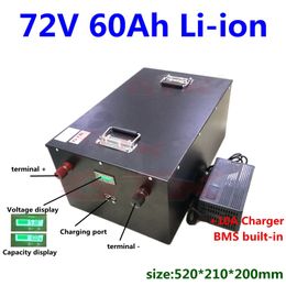 Steel case 72V 60Ah Lithium battery with BMS 20S for for 5500W 3500W Motorbike Motorcycle bicycle bike scooter+10A charger