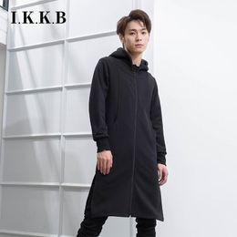 Men's Hoodies & Sweatshirts Hooded And Plush Cardigan Long Slim Thickened Coat Trend Over The Knee Youth Korean Style Black