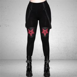 Women Pants Gothic Bodycon Pencil Summer Black Punk Style Streetwear High Waist Five-pointed Star Print Leggings Fashion 211204