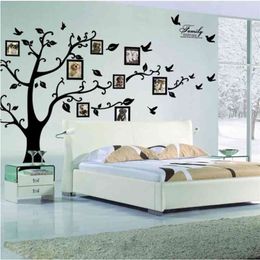 :Large 200*250Cm/79*99in Black 3D DIY Po Tree PVC Wall Decals/Adhesive Family Wall Stickers Mural Art Home Decor 210420