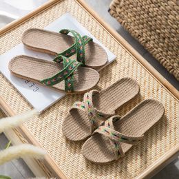 Four Seasons Flax Slippers Women's Home Summer Indoor Comfortable Soft-soled Non-Slip Floor Sandals in a variety of colors