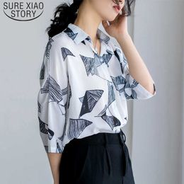 Female Shirts Chiffon Blouse Shorts V-Neck Ladies Tops Button Geometric Blusas Mujer De Moda Women Tops and Blouses 5252 50 210527