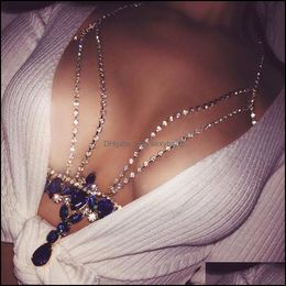 Belly Jewelry Jewelryjewelry Shining Chain Rhinestone Halter Sexy Sapphire Crystal Bikini Beach Body Chains Drop Delivery 2021 Pkeyi