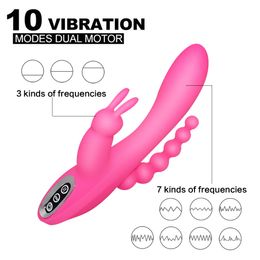 G-Spot Rabbit Vibrator with Bunny Ears for Clitoris Stimulation Bead Tail for Anal Toy Rechargeable Waterproof Dildo Vibratorfactory direct