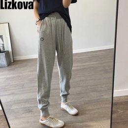 Lizkova Black Sports Pants Women High Waist Harem Pants 2021 Spring Bandage Casual Cotton Pantalones Q0801