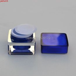 Freeshipping Wholesale 5g Plastic Cosmetic Jar Blue Lotion Container Refillable Eyecream Box Inner Cap Square Shape Jargood qty