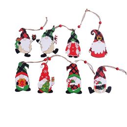 Christmas Decorations wooden Pendant House Car Christmas Tree Faceless Old Man Rudolph Pattern Pendant Indoor Party Supplies T2I52472