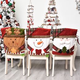 -Weihnachts-Cartoon-Puppen-Druck-Stuhlabdeckung Santa Claus Esstisch Leinen Holiday Party Dekoration Chair-Cover CS29