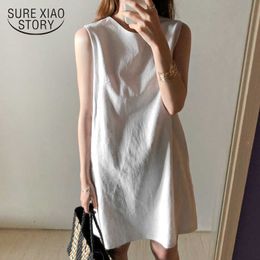 Korean Style Ins Cotton Linen Multi-Color Basic Vest Dress Simple Casual Loose O-collar Sleeveless Female Dress Robe Femme 10089 210528