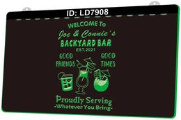 LD7908 Welcome to Backyard Bar Proudly Serving Light Sign 3D Engraving