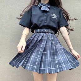 Japanese mini Harajuku skirts casual sweet women suit Vintage ins pleated skirt Ulzzang uniform JK fashion three-piece 210608