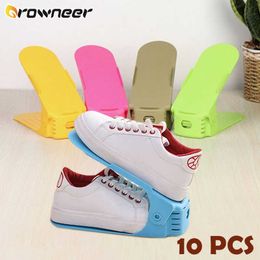 5/10pcs Shoe Rack Plastic Adjustable Colorful Shoes Storage Organizer Space Saving Double Layer Footwear Support Stand 210609