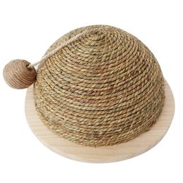 Cat Toys - Toy Wooden Bottom Plate Straw Semi-Circular Grinding Claw Ball Climbing Frame With Sisal Hanging