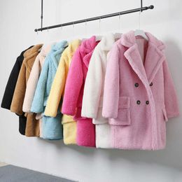 Candy Colour Long Teddy Coat Women Jacket 2021 Autumn Winter Thick Warm Padded Jackets Coats Oversized Ladies Lambswool Fur Coats Y0829