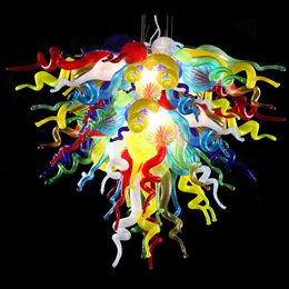 High Hanging Pendant Lamps LED Multi Color Elegance Hand Blown Glass Chandelier Lighting for House Decoration Dining Living Room 28 Inches