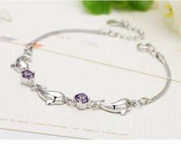 Silver Chain Bracelets For Women Party Cute Dolphin Bracelet Bangle luxury Crystal CZ Jewelry Gifts