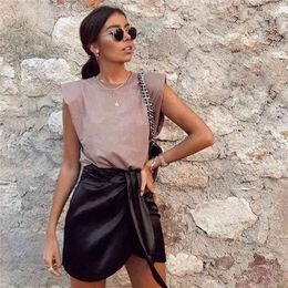 New Summer Women Tops shoulder pads Sleeveless tank 95% cotton pullover basic style Casual Femme T- shirts Ropa Mujer 210406