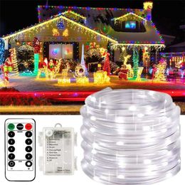 LED Rope Lights 8 Modes Waterproof Rainbow LED Lights With Christmas Decorations With Remote Control Battery-Powered String Ligh 211104