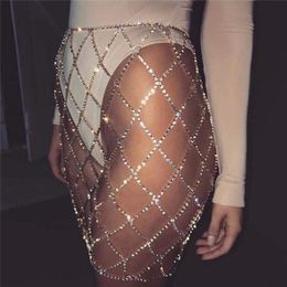 Modern Hollow Waist Hip Nightclub Shiny Rhinestone Skirts Body Chain Sexy Women Crystal Party Clubwear