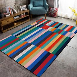 Carpets Colourful Strip Floor Carpet For Bedroom Custom Geometric Printed Doormat Entrance Hallway Rugs Kitchen Washable