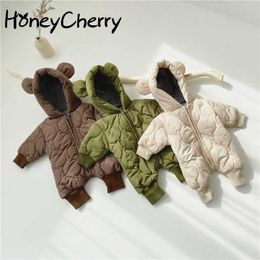 Infant baby Siamese cotton suit romper winter thick warm out clothes born baby clothes baby girls romper 210701