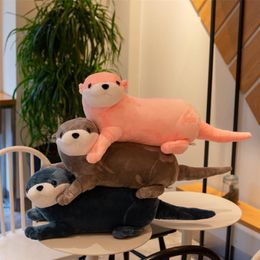 1pc 40cm 60cm 80cm Reallife Otter Plush Toy Lifelike Stuffed Wild Animal Soft Doll Lovely Sloth Toys Gift For Kids 220222