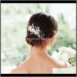 Clips & Barrettes Drop Delivery 2021 Forseven Bridal Wedding Veil Glitter Crystal Pearls Flower Leaf Combs For Women Hair Accessories Decor J