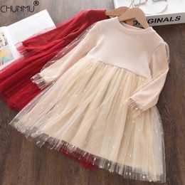 Toddler Girls Dress Net Yarn Knitted Princess Dress Casual Solid Color Kids Party Dresses Children Clothing For Baby Girls Dress Q0716