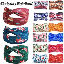 2022 New Christmas Tree Print Wide Headbands Fashion Cross Knot Elastic Turban For Women Girls Cotton Hairband Hair Accessories