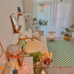 Checkerboard Solid Colour Carpets Large Area Rugs for Living Room Non-slip Green Floor Mat Soft Bedside Rug girl bedroom decor 211204