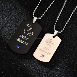 Stainless Steel ID Beast Beauty Necklace Diamond Pendant Couple Necklaces for Women Men Fashion Jewelry Will and Sandy