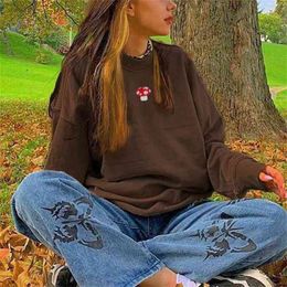 Indie Aesthetic 90s Sweatshirts Y2K Fashion Streetwear Long Sleeve Hoodies Graphic Embroidery Crewneck Harajuku Hoodies 210812