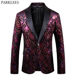 Fancy Floral Dress Suit Blazer Men Luxury Retro Single Button Velvet Blazers Mens Wedding Groom Dinner Stylish Costume Homme 4XL 210522