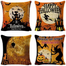 Party Favor Throw Pillow Cover Halloween Pumpkins Bats Print Decorative Plush Cushion For Sofa Bedroom Car