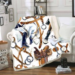 3D Galloping Horse Animal Prints Warm Throw Blankets Soft Sherpa Wool TV Blanket Sofa Travel Bedding Child's Kids Sheets For Bed