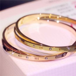 Yun Ruo Fashion Roman Number Bangle Rose Gold Colour Women Christmas Gift Titanium Steel Jewellery Not Change Colour Drop Shipping Q0717